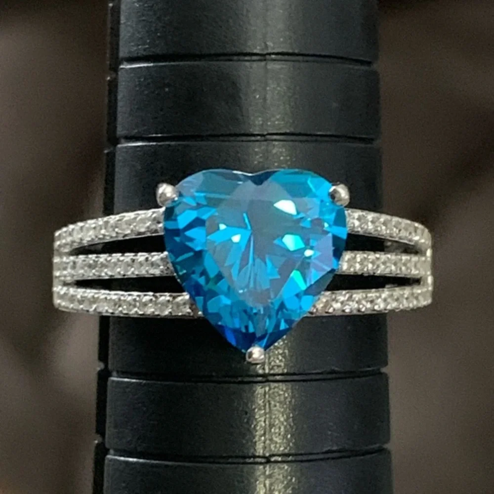 Bella Luce Blue And White Rhodium Over Sterling Silver Heart Ring 4.05ctw